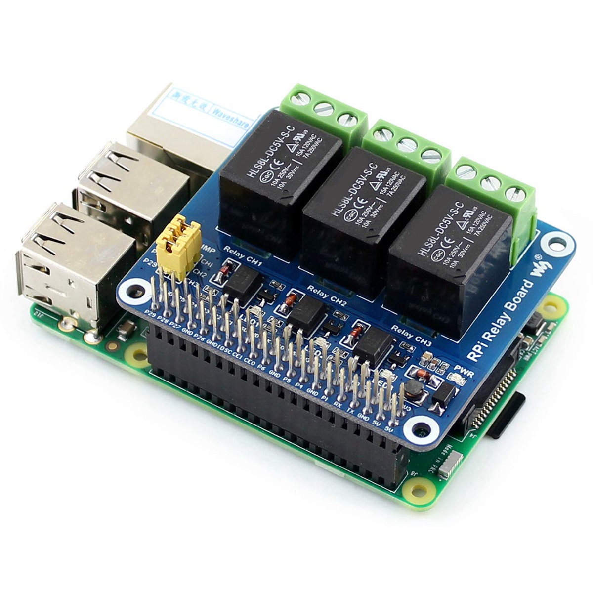 Pi Zero - Waveshare 5V 3-kanaals relaismodule uitbreidingskaart Breakout