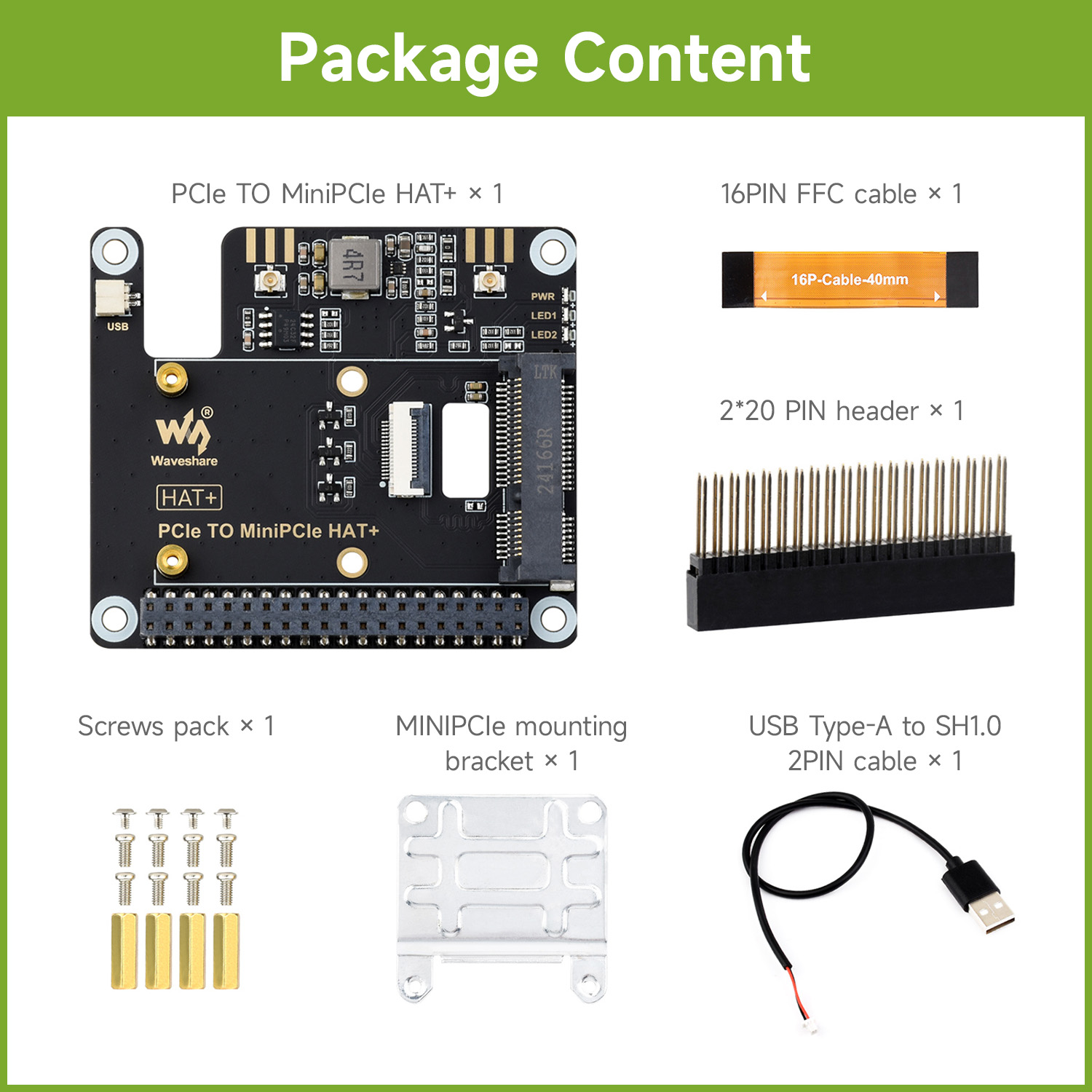 Raspberry Pi 5 - Waveshare PCIe NAAR MiniPCIe-adapter voor Raspberry
