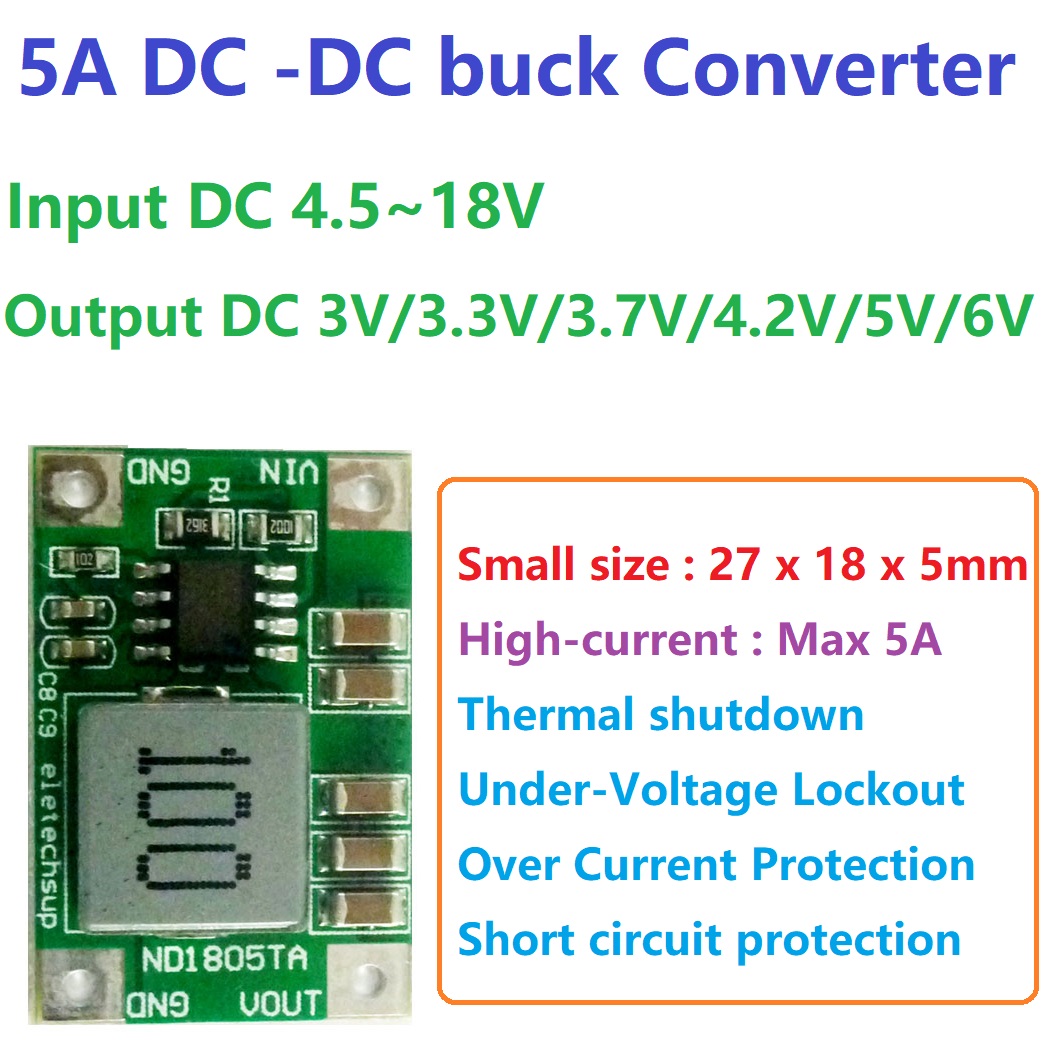 Raspberry Pi 4 - 5A Buck DC-DC-omzetmodule, 4,5-18V naar 3/3,3/3,7/4,2/5/6V,